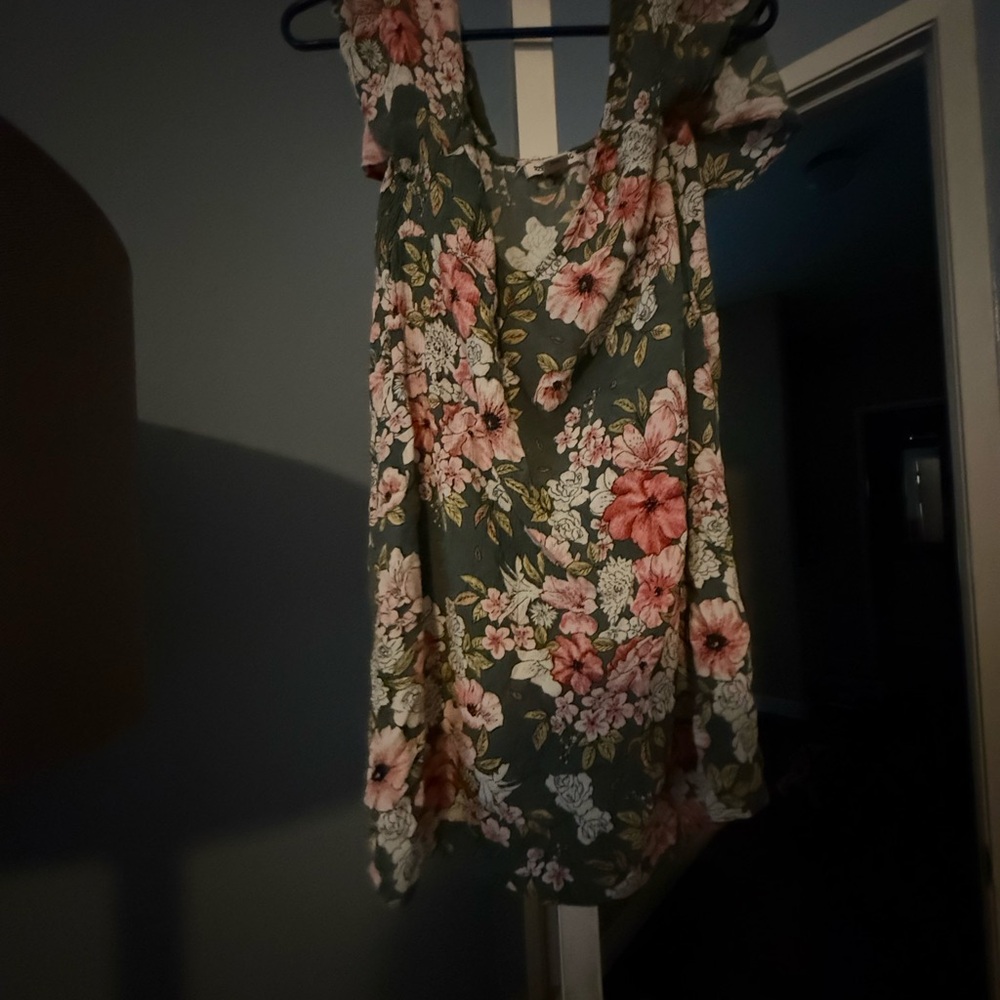 Billabong Olive Green Floral Swim Coverup with Pink Flowers